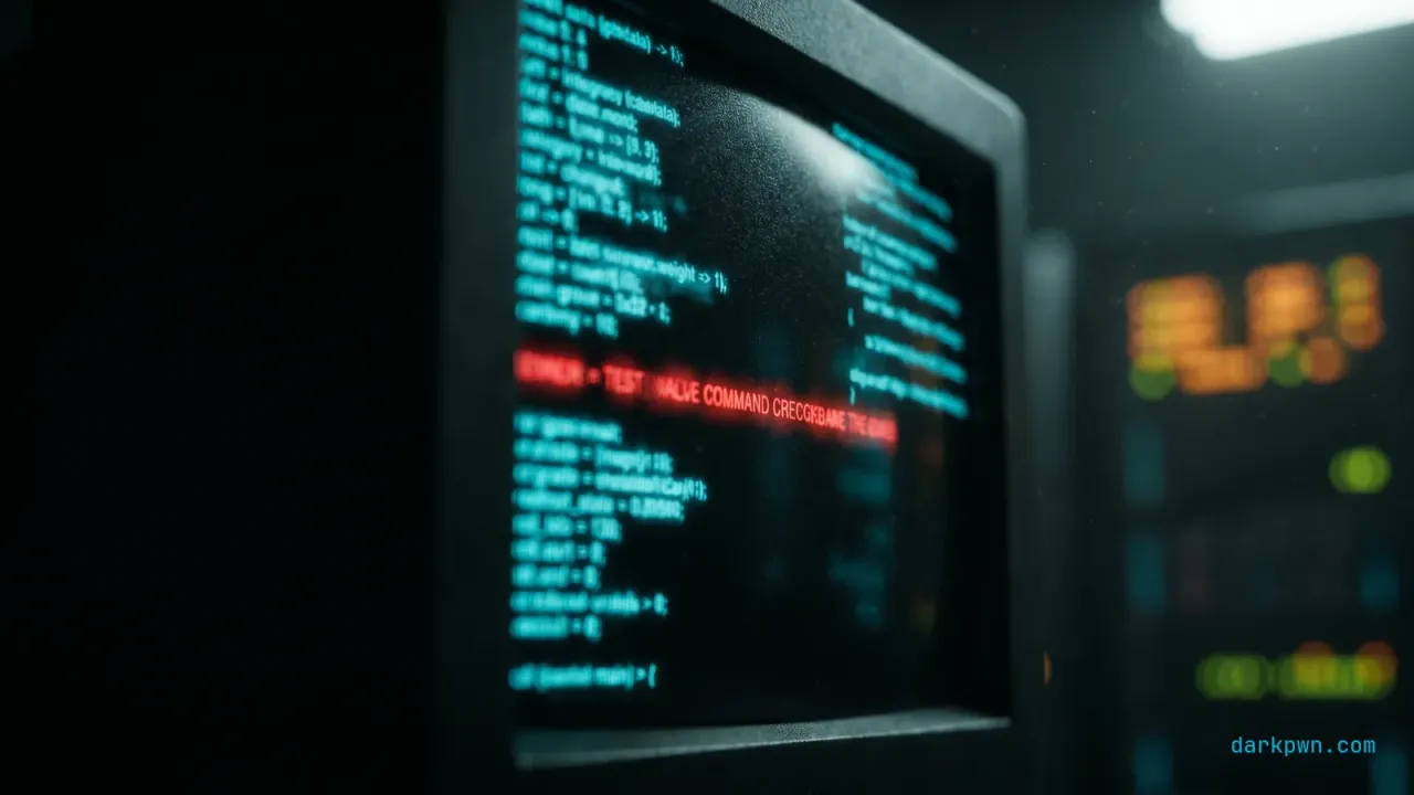 A dark Linux terminal showing a shell command log with one injected command line flagged in red