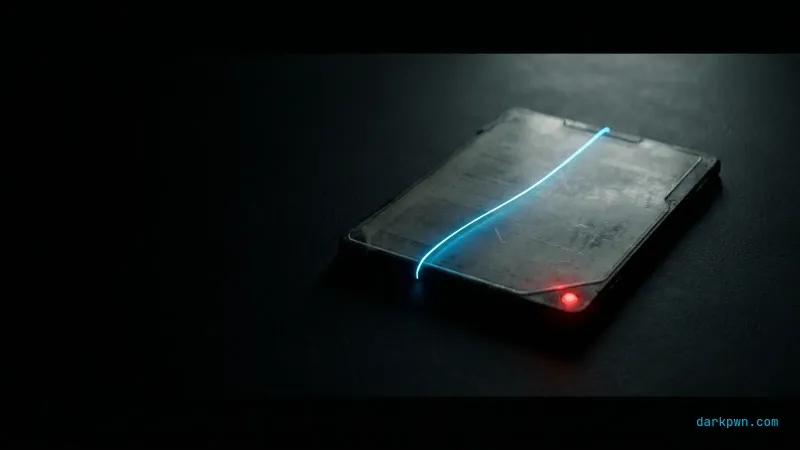 A file being scanned on a dark workbench with cyan scan lines and a red warning glow