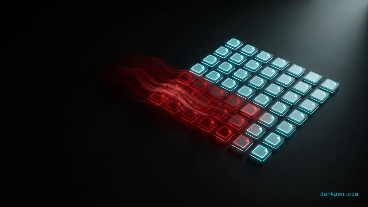 A dark grid of cyan document icons with a red wave encrypting them, representing ransomware early-warning detection