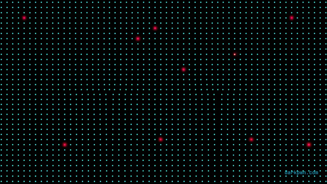 A dark grid of cyan login attempts with a sparse red pattern spread thinly across it, representing credential stuffing detection